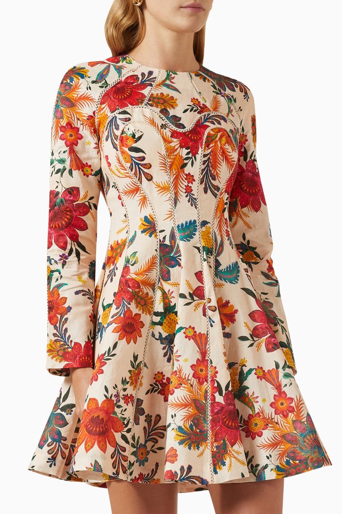 

Ginger Fit & Flare Mini Dress in Linen, Multicolour