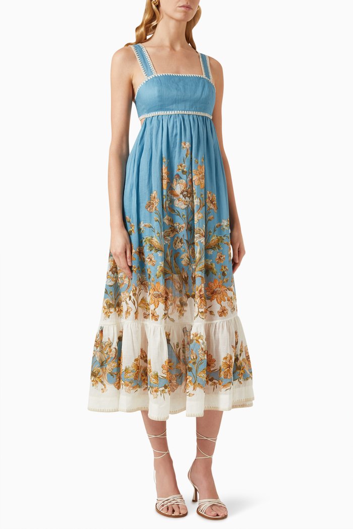 

Chintz Tiered Midi Dress in Ramie, Blue