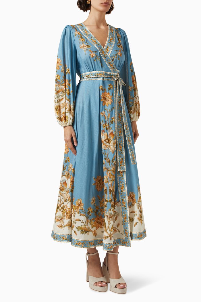 

Chintz Wrap Midi Dress in Cotton, Blue