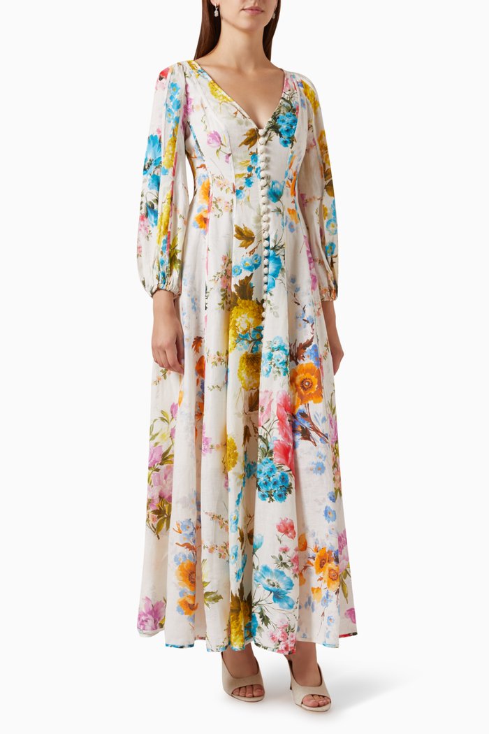 

Halcyon Panelled Maxi Dress in Linen, Multicolour