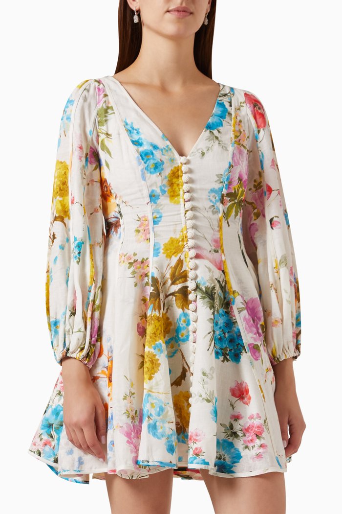 

Halcyon Panelled Mini Dress in Linen, Multicolour