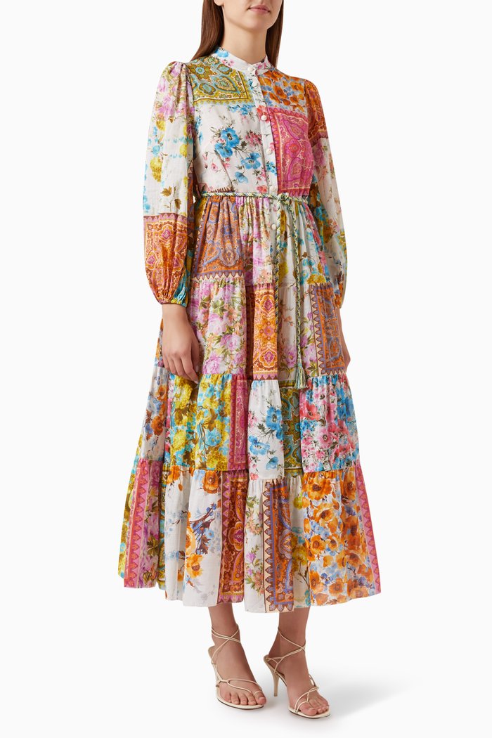 

Halcyon Tiered Midi Dress in Cotton, Multicolour