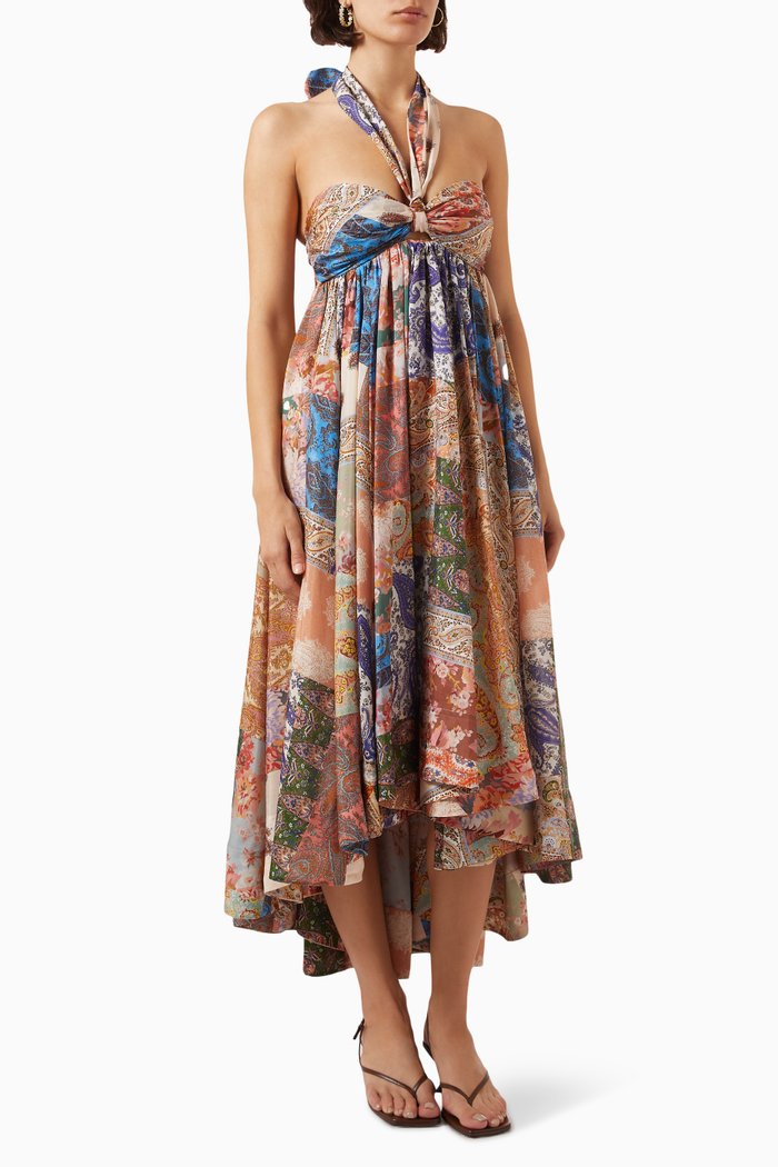 

Devi Halter Maxi Dress in Silk, Multicolour