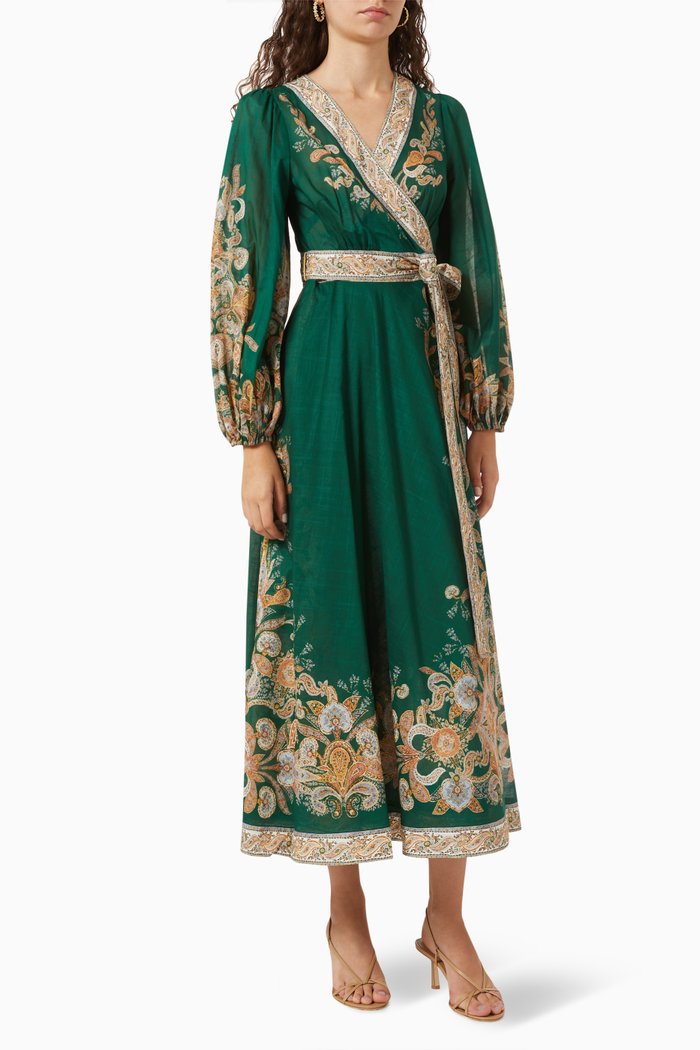 

Devi Wrap Midi Dress in Cotton, Green