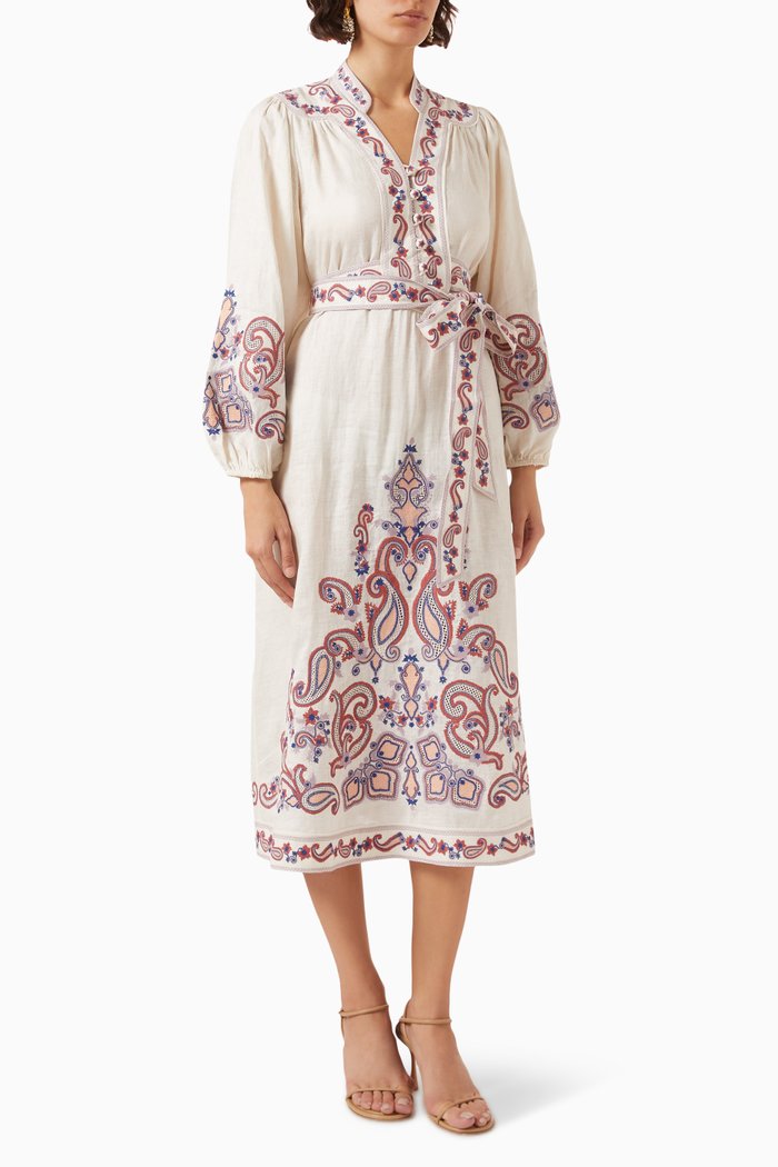 Devi Embroidered Wrap Dress, Multicolour