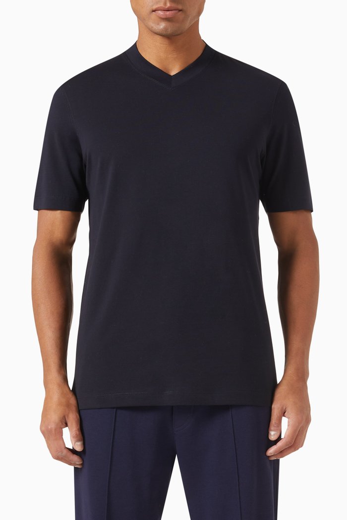 

V-neck Slim-fit T-shirt in Cotton Jersey, Blue
