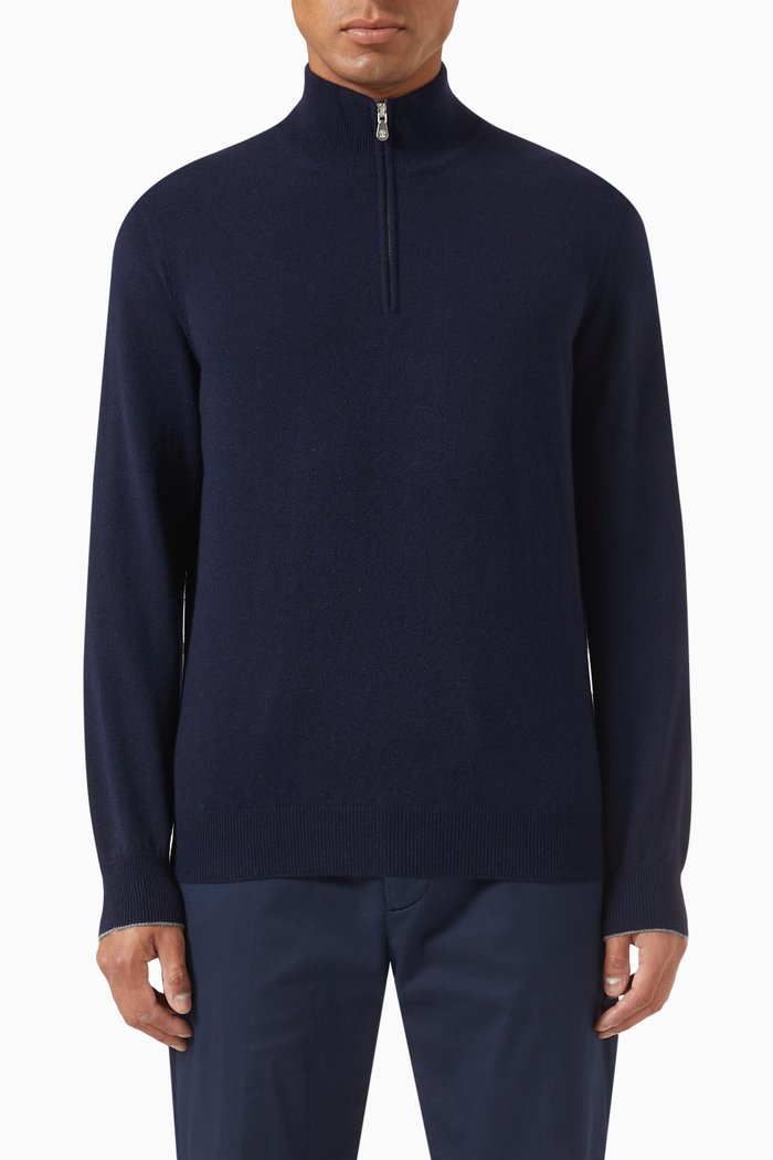 

Zip-turtleneck Sweater in Cashmere, Blue