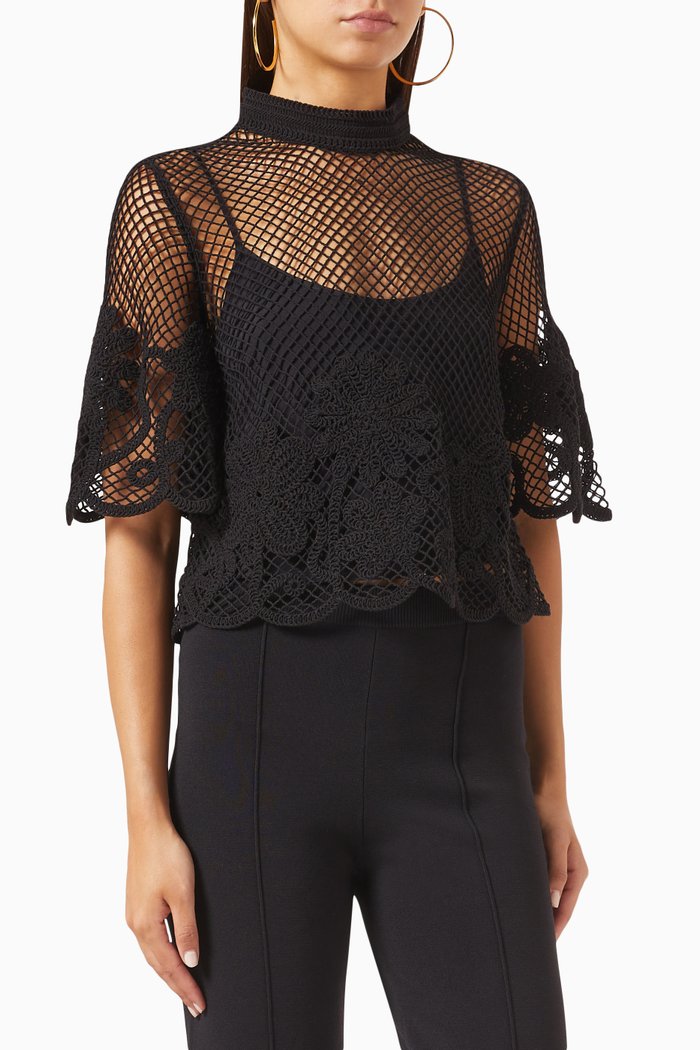

Amaani T-shirt in Cotton-lace, Black