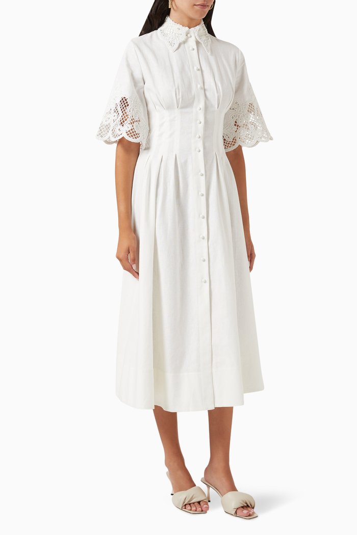 

Zhoe Lace Shirt Dress in Cotton-linen Blend, White