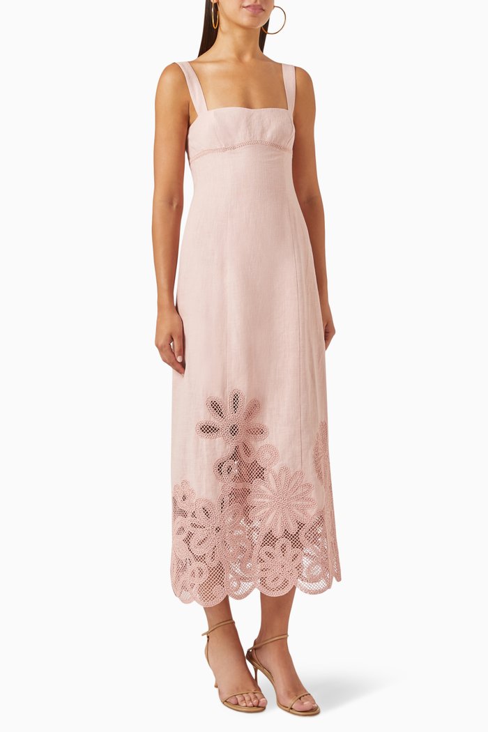 

Sophie Lace Longline Dress in Linen, Pink