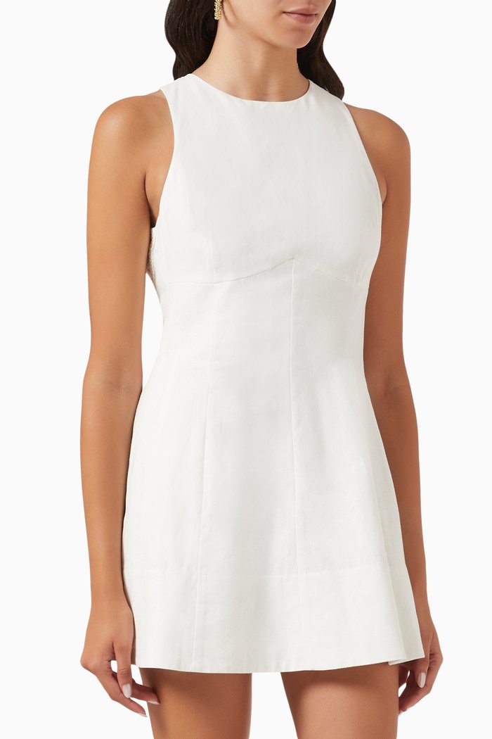 Raine Lace Mini Dress in Cotton-linen Blend, Neutral