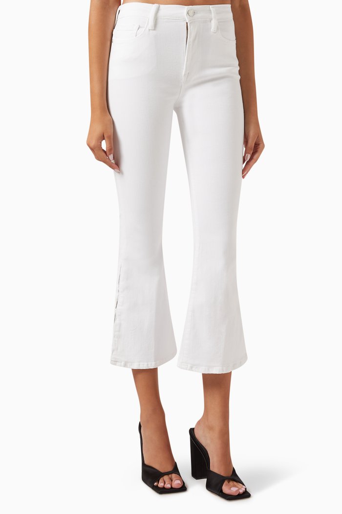 Le Crop Flare Mini Slits Jeans, White