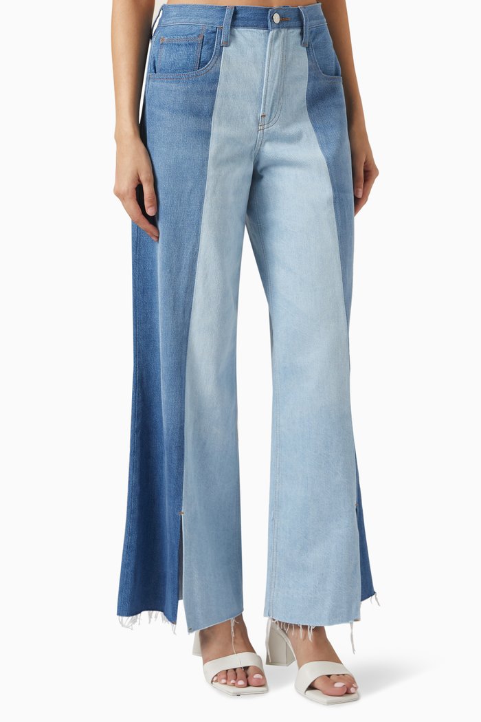 Split Seam Wide-leg Jeans in Denim, Blue