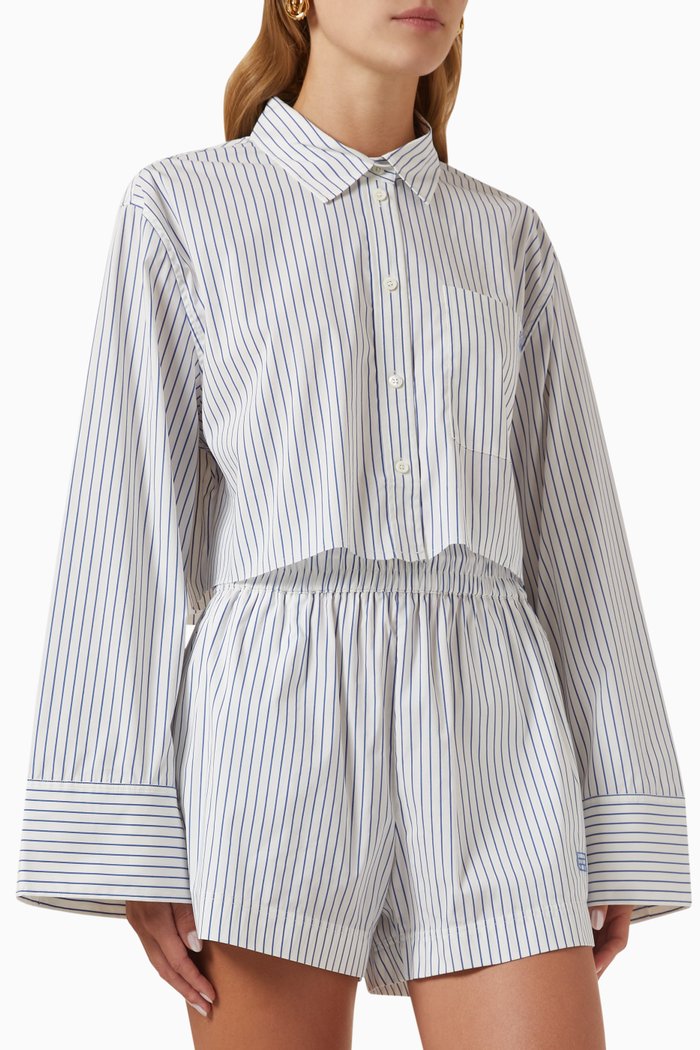 

Cropped Wide Sleeve Shirt in Cotton, White
