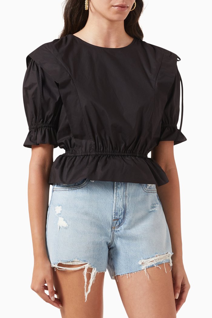 

Cinched Shoulder-tie Blouse, Black