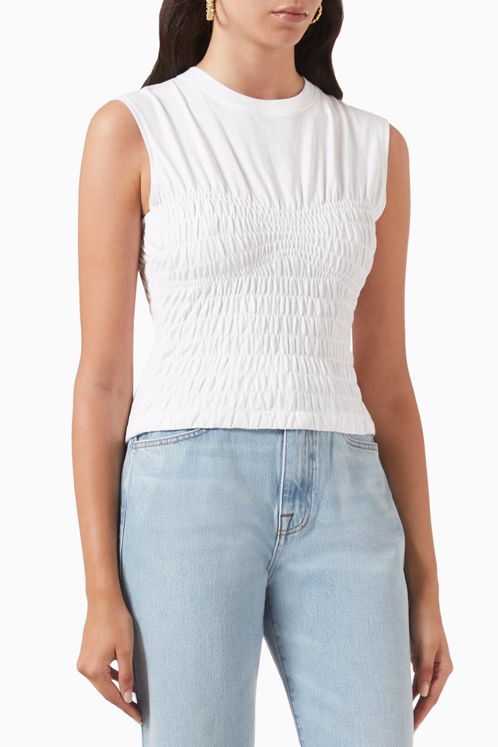 

Smocked Corset Muscle Top, White