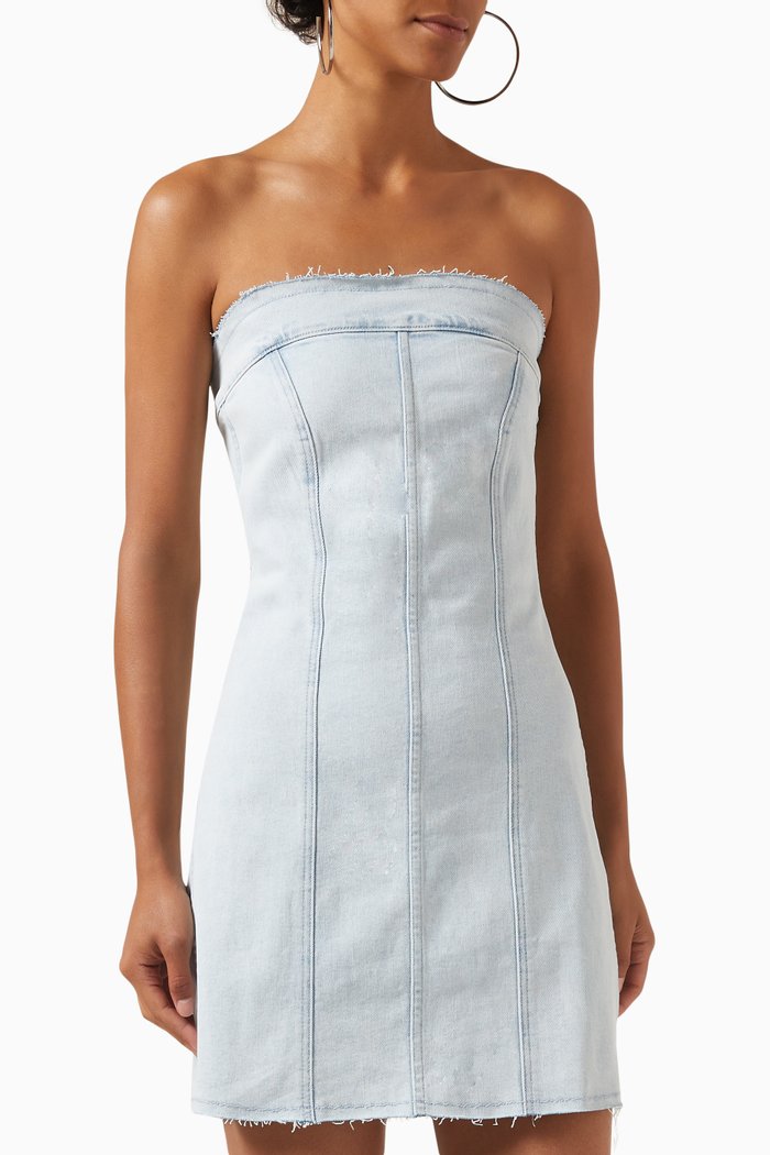 

Mini Tube Dress in Light Compression Denim, Blue