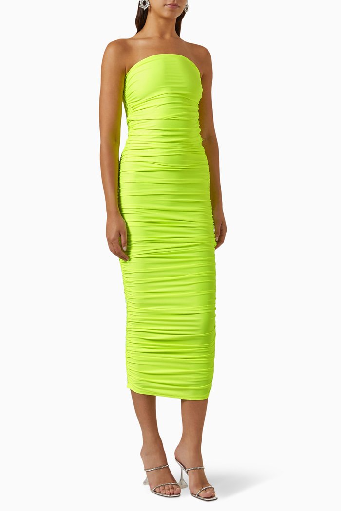 

Ruched Maxi Tube Dress in Stretch-satin, Green