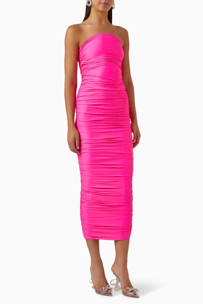 

Ruched Maxi Tube Dress in Stretch-satin, Pink