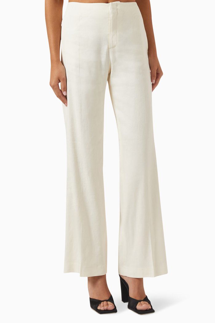 High-rise Wide Leg Pants in Linen Blend, Neutral