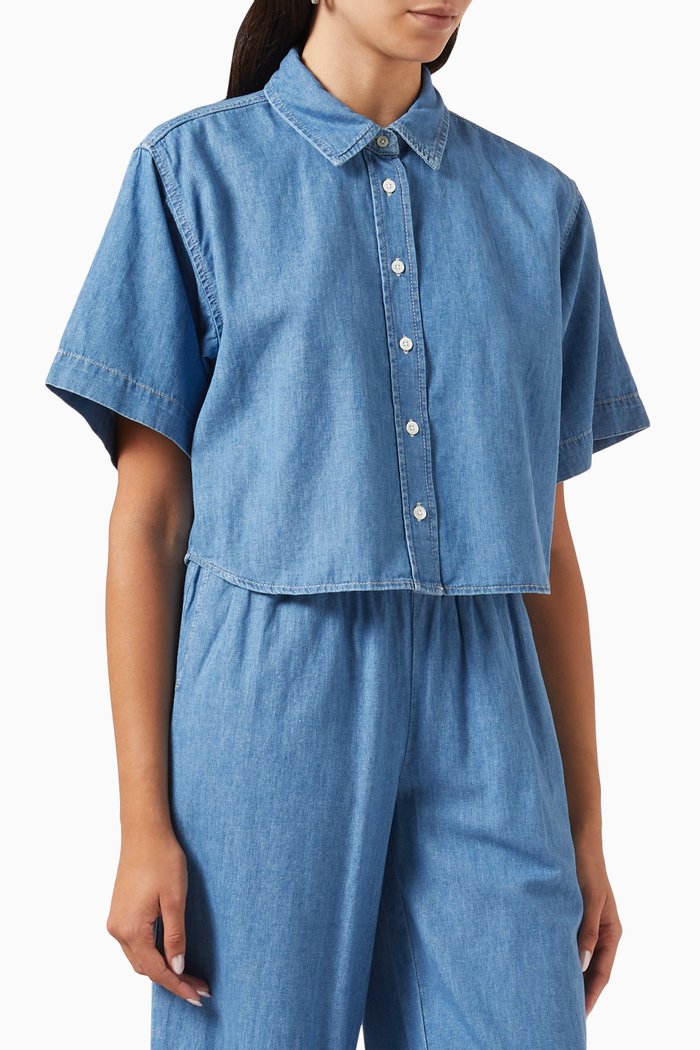 

Oversized Crop Shirt in Chambray, Blue