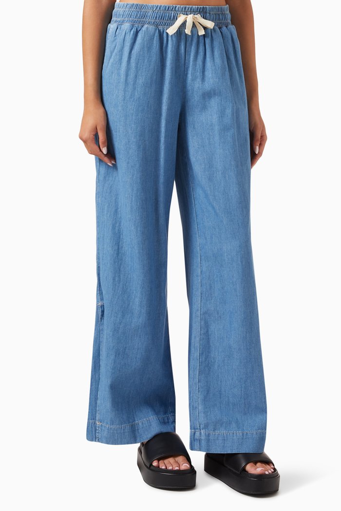 

Drawstring Lounge Pants in Chambray, Blue