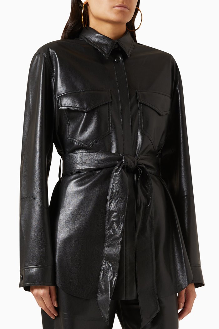 

Artha Belted Shirt in Vegan Leather, Black
