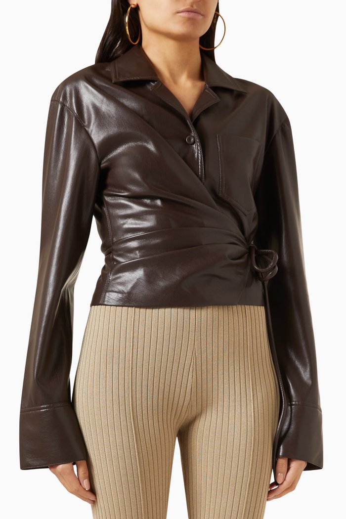 

Merano Wrap Shirt in Vegan Leather, Brown