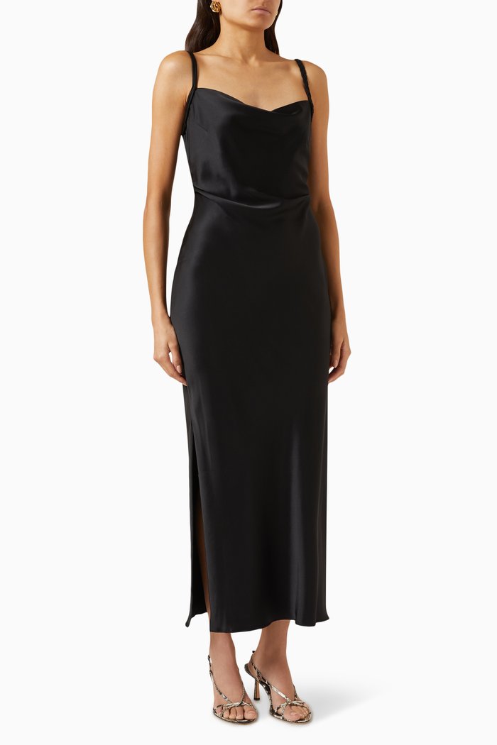 

Fiore Slip Dress in Satin, Black
