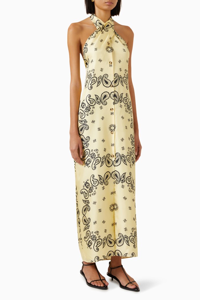 

Elima Halterneck Maxi Dress in Silk Twill, Yellow
