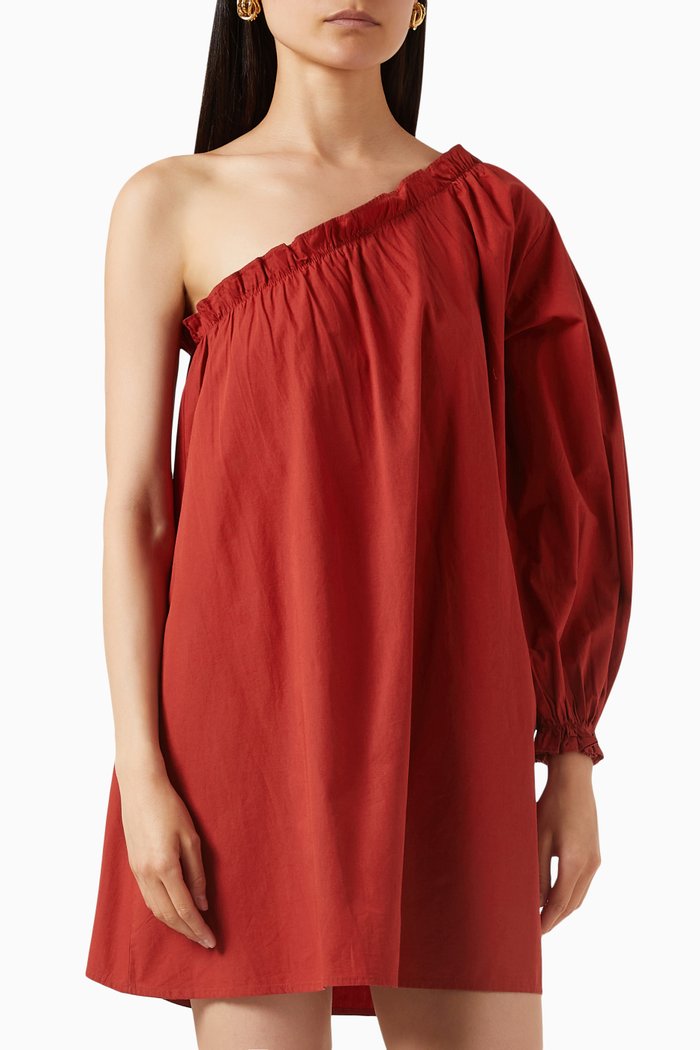 

Mila One-shoulder Mini Dress in Cotton-poplin, Red