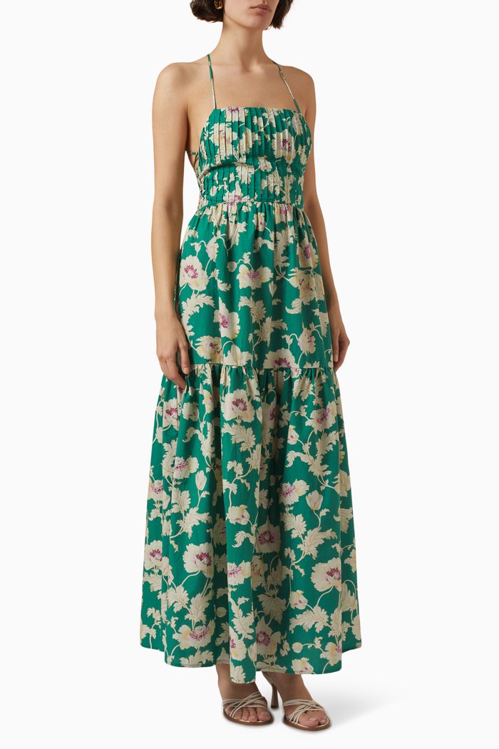 

Alexis Floral Maxi Dress in Cotton, Green