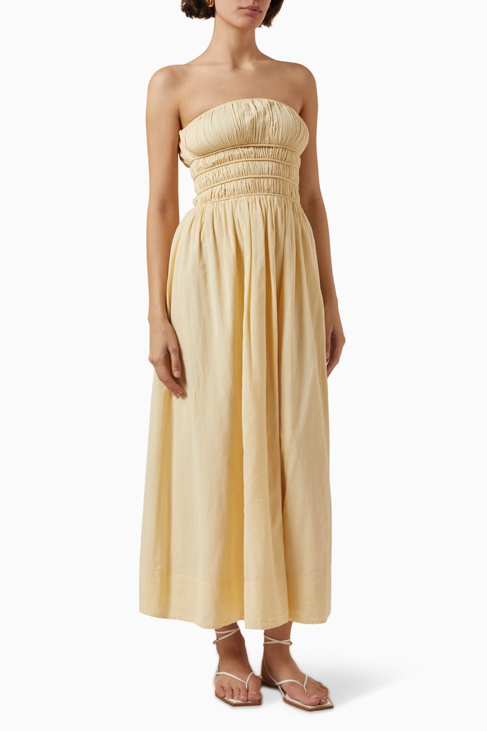 

Abby Strapless Maxi Dress in Cotton-blend, Yellow