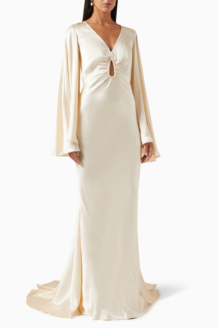 

La Lune Flared-sleeve Maxi Dress in Viscose-silk, Neutral