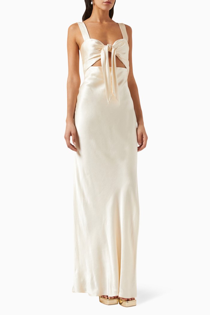 

La Lune Bow-tie Maxi Dress in Viscose-silk, Neutral