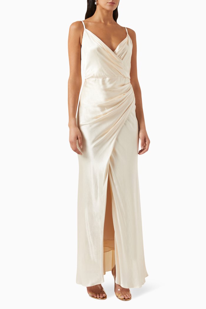 

La Lune Cross Draped Maxi Dress in Viscose-silk, Neutral