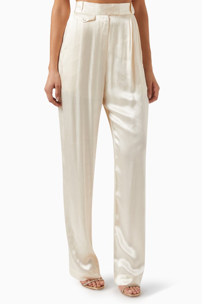 La Lune High-waist Tailored Pants in Viscose-silk, Neutral