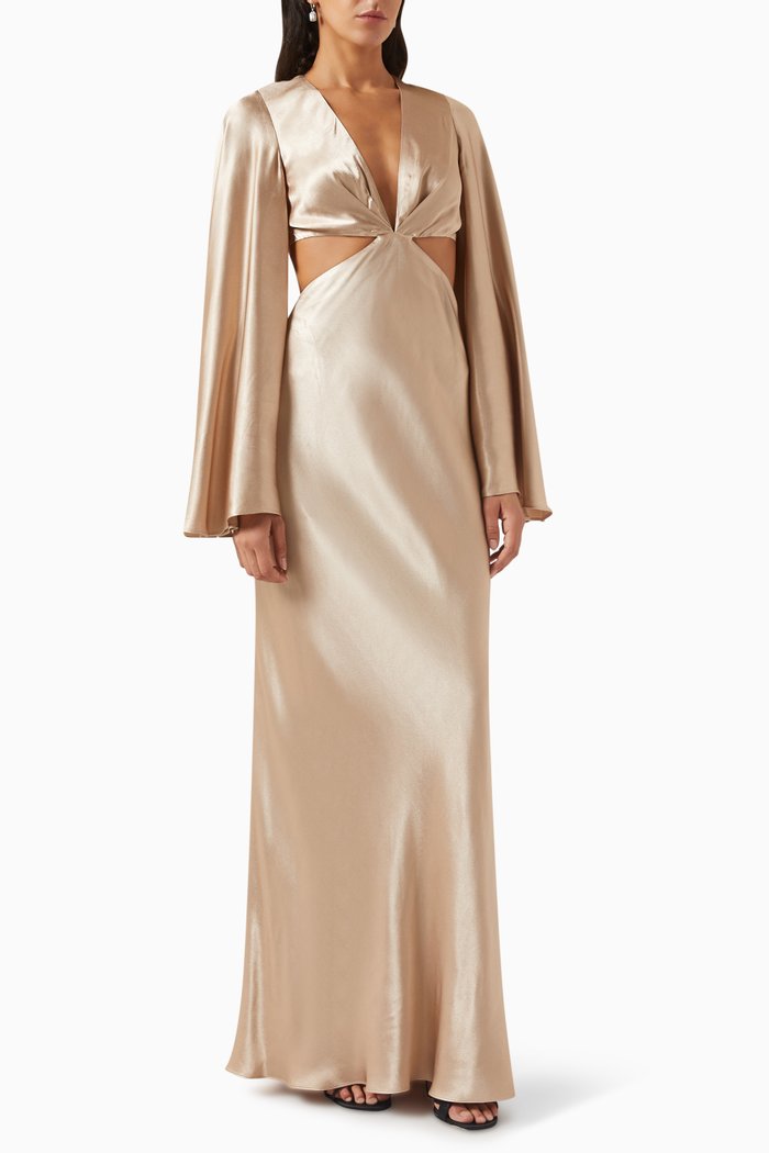 

La Lune Open-back Maxi Dress in Viscose-silk, Gold
