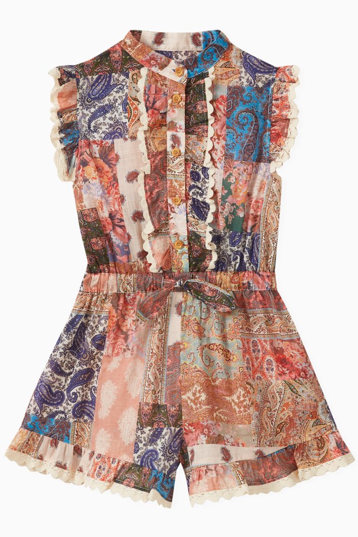 

Devi Frill Playsuit in Cotton, Multicolour