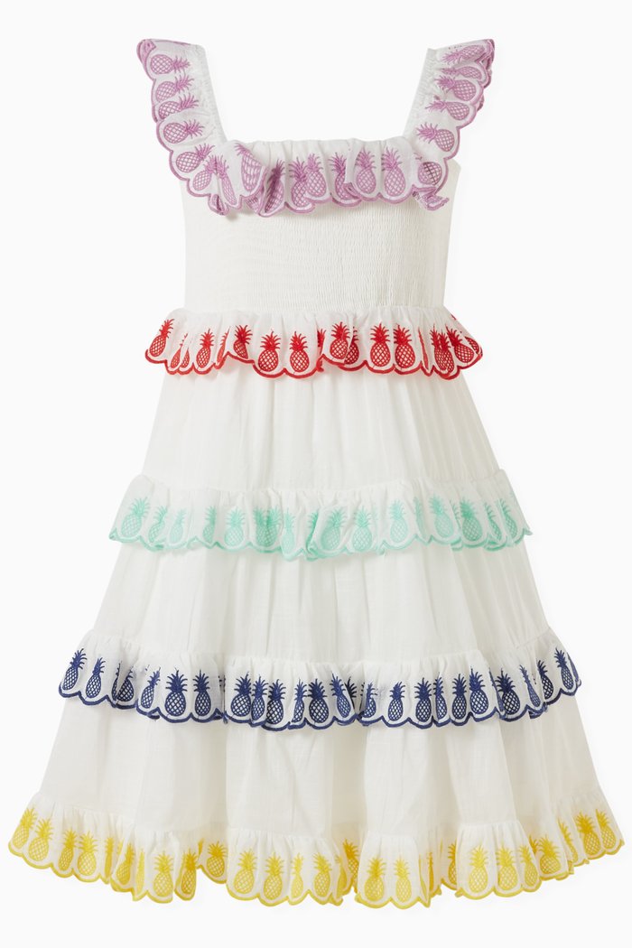 Raie Shirred Picnic Dress in Cotton, White
