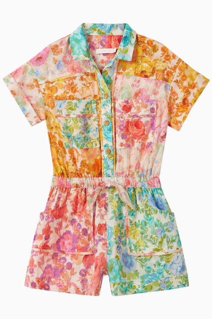 Raie Floral-print Spliced Playsuit in Cotton, Multicolour