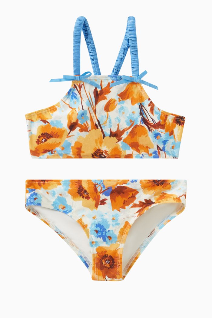 

Floral-print Two-piece Swimsuit in Polyamide, Orange