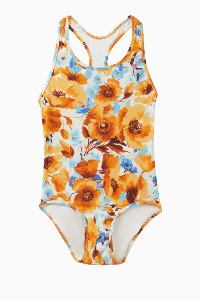 

Floral-print Racer Back One-piece Swimsuit in Polyamide, Orange