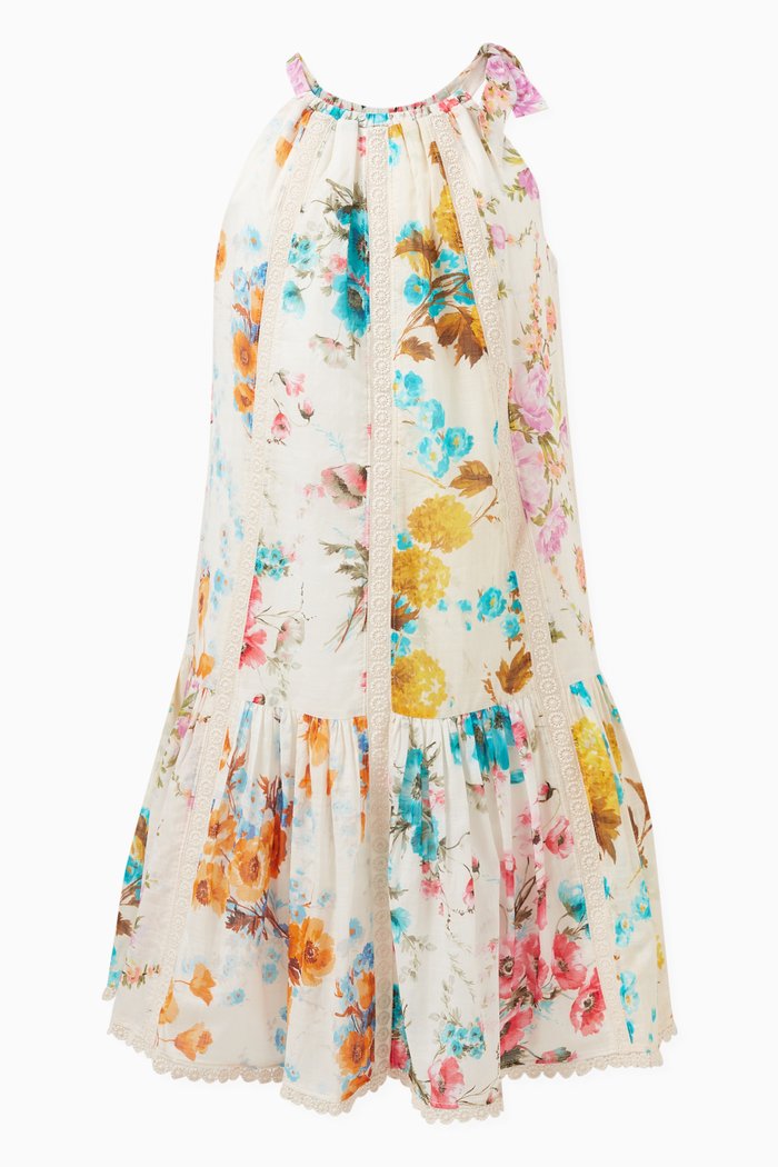 

Floral-print Halcyon Halter Dress in Cotton, White
