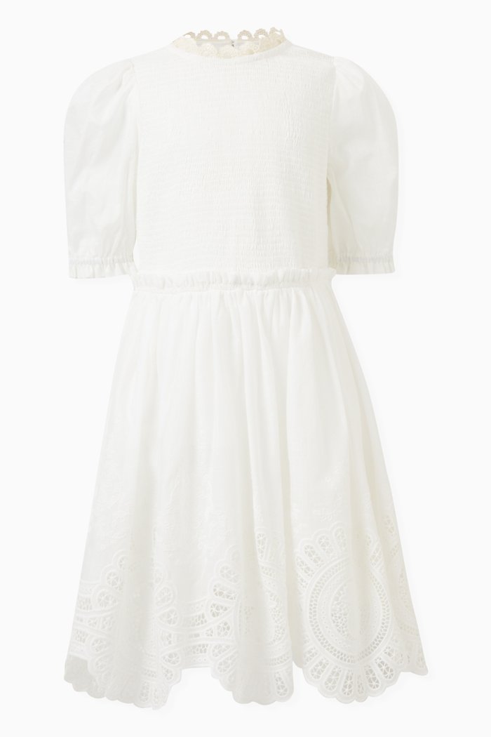 Halycon Embroidered Dress in Cotton, White