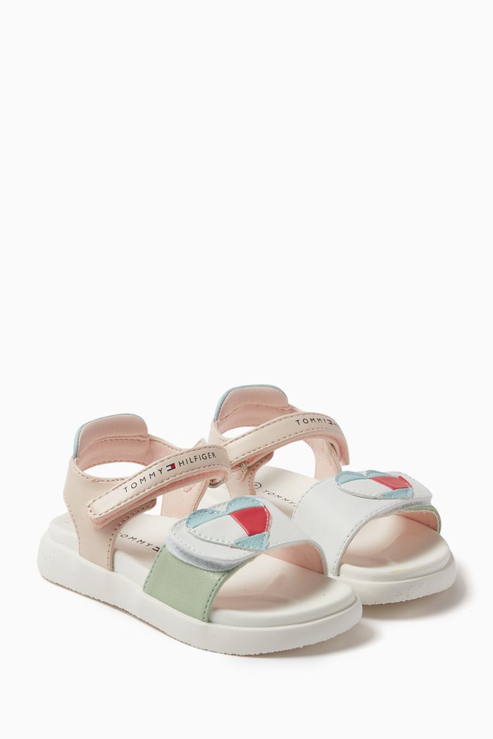 

Heart Flag Sandals in Faux Leather, White