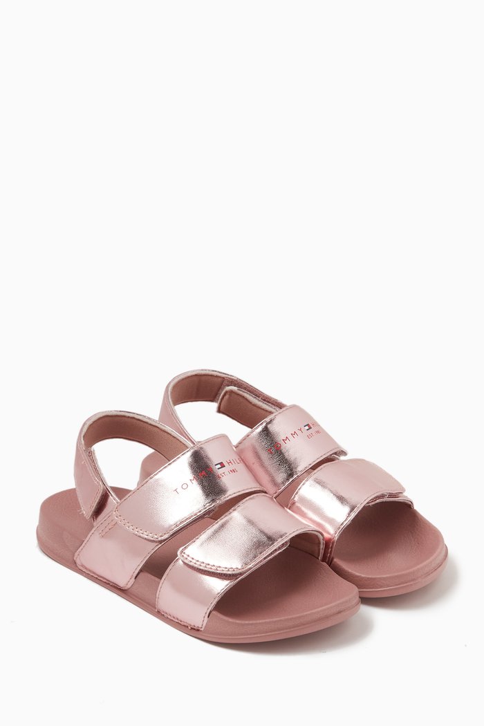 

Logo Velcro Sandals in Faux Leather, Pink