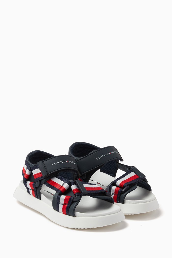 

Stripes Velcro Sandals in Faux Leather, Blue