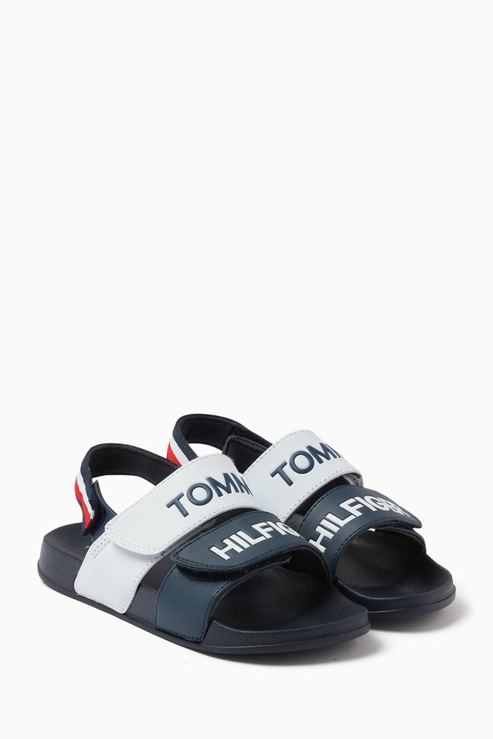 

Logo Velcro Sandals in Faux Leather, Blue
