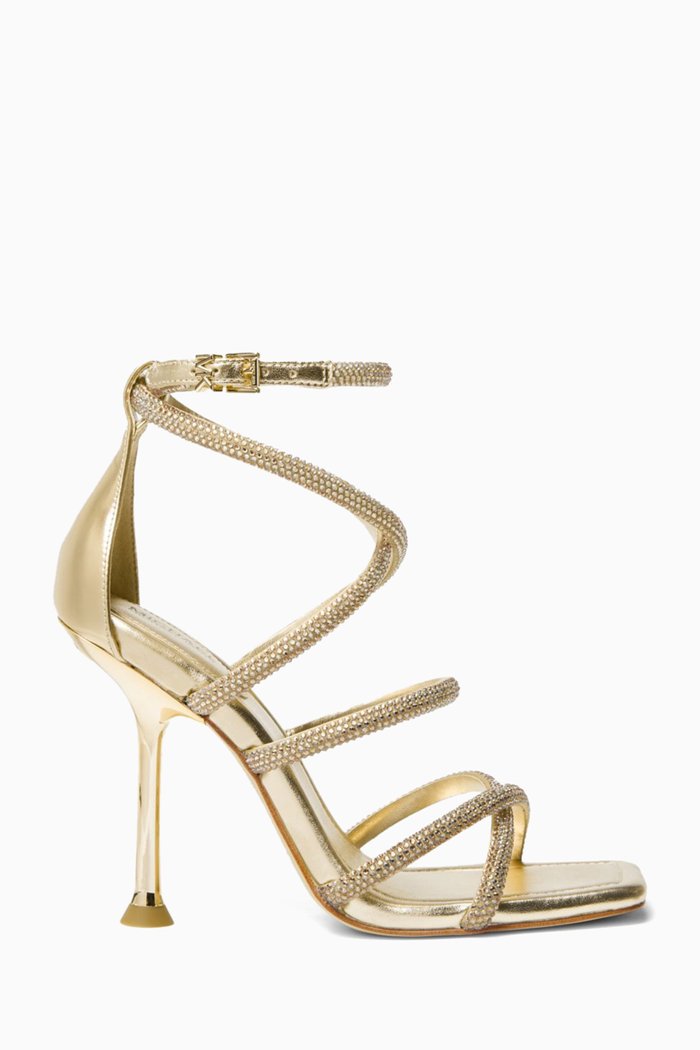 

Imani Embellished Sandal in Metallic Faux Suede, Gold